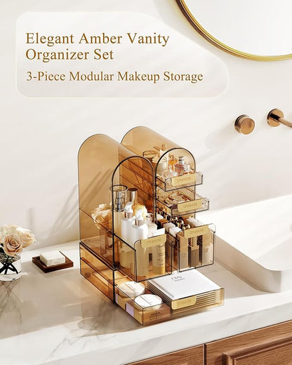 Makeup Organizer Countertop with Drawers & Lid, Skincare Organizer for Vanity, Large Cosmetic Organizer & Display Cases and Storage for Bathroom & Desktop. Perfect for Girl Women Mom Gifts