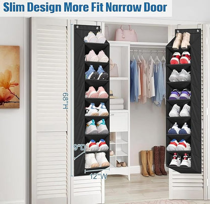 for 2 Pack Over The Door Shoe Organizer, Hanging Closet Rack, Black, 8 deep Pockets.