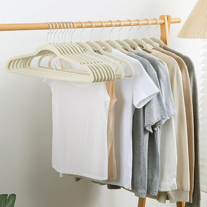 Velvet & Slim Felt Hangers 50 Pack, Beige 360 Swivel Hook Non-Slip Adult Hangers for Coats, Pants & Dress Clothes