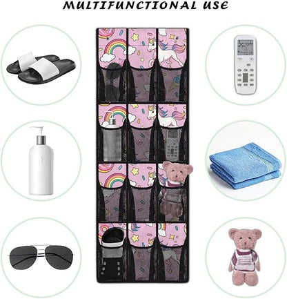Generic Pink Horse Hanging Organizer with Pockets Over The Door Pantry Organizer Multifunctional Over Door Storage Organizer with Waterproof Pockets for Children Kids Bedroom Bathroom