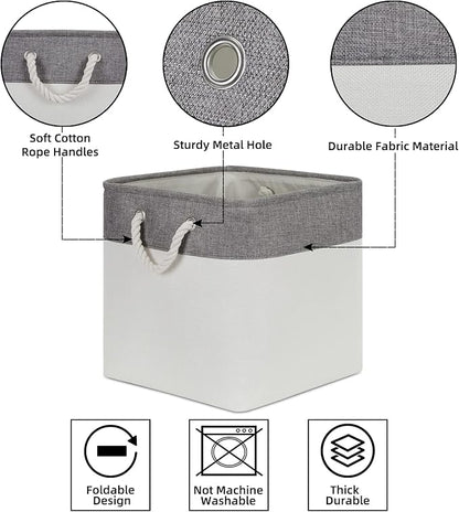 Bidtakay Fabric White Baskets for Shelves Set of 3 Cube Storage Large Organizer Bins 13x13 Closet Storage Bins for Home Office Nursery Collapsible Storage Bins for Organization