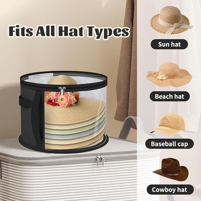 2Pcs Oversized Clear Hat Organizer Hat Storage Boxes for Women, Closet Organizer Storage for Baseball Caps Collapsible Cowboy Box,Wide Brims Hat Case with Carrying Handles