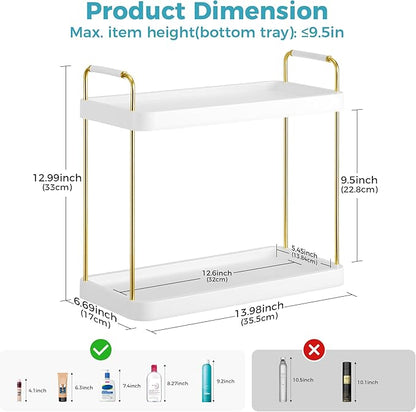 Vtopmart 2-Tier Bathroom Countertop Organizer, Vanity Dresser Counter Tray Shelf for Skincare, Perfume, Makeup, Gold