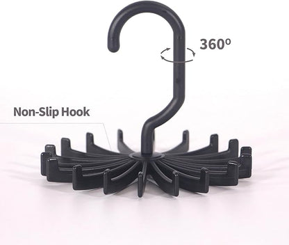 4 Pack Tie Rack Hanger Holder Hooks Organizer for Mens, 360 Degree Rotating Tie Racks, Black