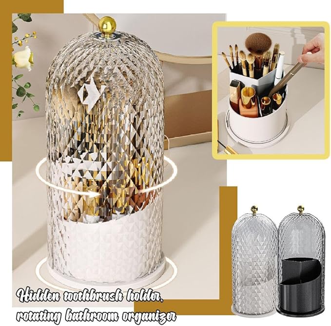Concealed Toothbrush Holder,Toothbrush Holders with Sliding Lid, Rotating 3 Slots Bathroom Organizer Countertop,Waterproof Dustproof Beauty Brushes Storage,Cosmetics Display Case for Vanity Bathroom