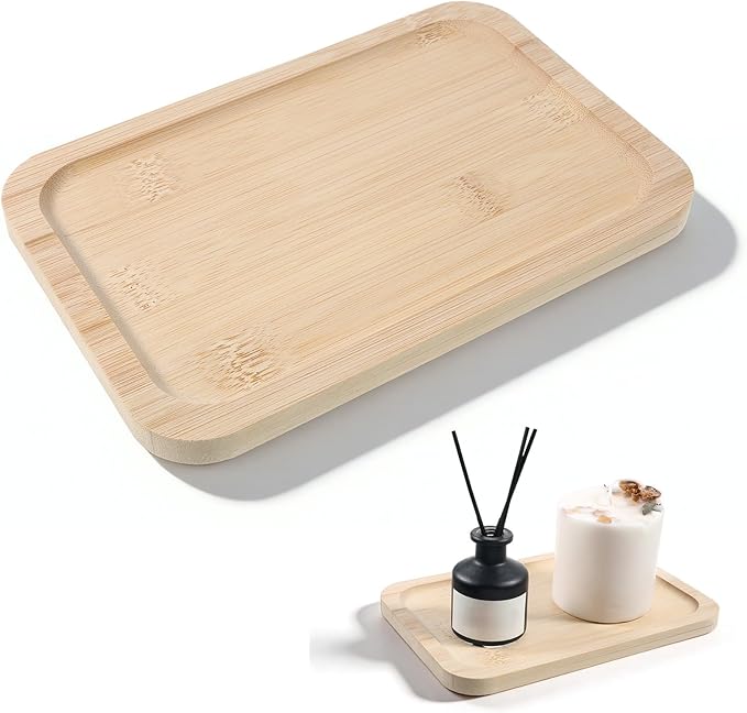 Small Bamboo Organizer Tray, Bamboo Tray for Counter Toilet Tank Trays Narrow Bathroom Counter Trays for Organizing and Home Decor, 8.6l X 5.9w X 0.47h Inch