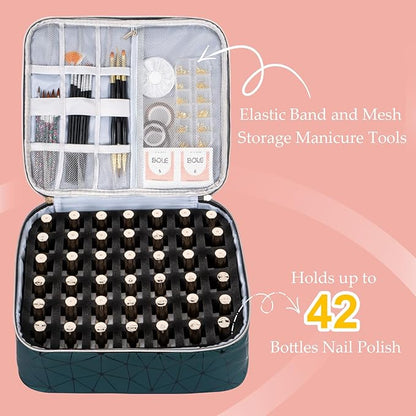 Uross Nail Polish Organizer Bag Holds 42 Bottles Nail Polish & Nail Lamp, Gel Nail Polish Organizers and Storage box for Nail Tech, Nail Kit Supplies Organizer Case - Darkgreen