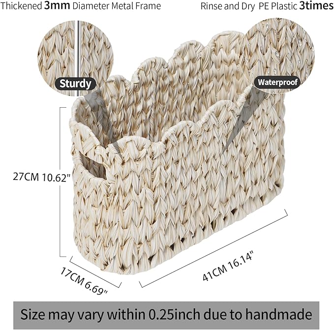 Coeusy Toilet Paper Storage Basket,Boho Decorative Scalloped Baskets,Coastal Bathroom Decor,Hand-Woven Plastic Wicker Bathroom Accessories Organizer
