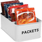BSTKEY Seasoning Packet Organizer, Food Storage Organizer with Divided 4 Compartments, Metal Storage Caddy for Kitchen Pantry Cabinet, Kitchen Organization Bin for Snacks Spice Packets, White