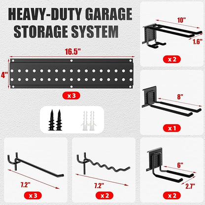 Garage Tool Organizer Wall Mount 49.5 inches with 10 Adjustable Heavy-Duty Hooks, Garage Organization, Garden Tool Storage Rack, Yard, and Shed, Holds Up to 400 lbs