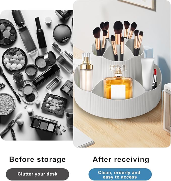 DASITON 360° Rotating Makeup Brush Holder Organizer,Large Capacity Makeup Organizer Countertop,11 Slots Makeup Brush Holder,Cosmetic Organizer,Cosmetic Display Cases for Vanity,Desktop,Bathroom(Blue)
