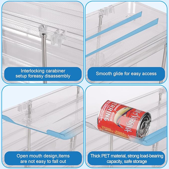 cjc Can Organizer for Pantry - 3 Sets 5 Tiers Pet Cans Organizer, Automatic Scrolling Can Holders for Effortless Pantry Storage-Holds 60 Cans/Clear