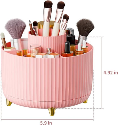 fanado 360° Rotate Makeup Brush Holder Organizer, Makeup Organizers Countertop, Makeup organization and Skincare Storage for Vanity, Desktop, Bathroom (Pink)