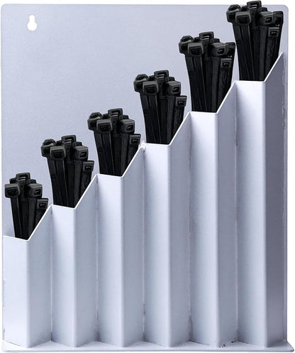 Zip Tie Organizer with 6 Pockets,Cable Tie Holder Aluminum Cable Tie Organizer Storage for Workshop Garage, Cable Tie Storage Holder for Electrical Wire Ties Cable Tie Holder (Silver)