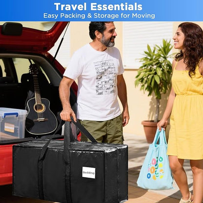 BETU 16 Pack Moving Bags Moving Storage College Dorm Camping Packing Travel PE Heavy Duty, Sturdy Handle, Zipper Large Storage Tote Bag Moving Boxes Box Alternative - Black 29L x 14W x 13H