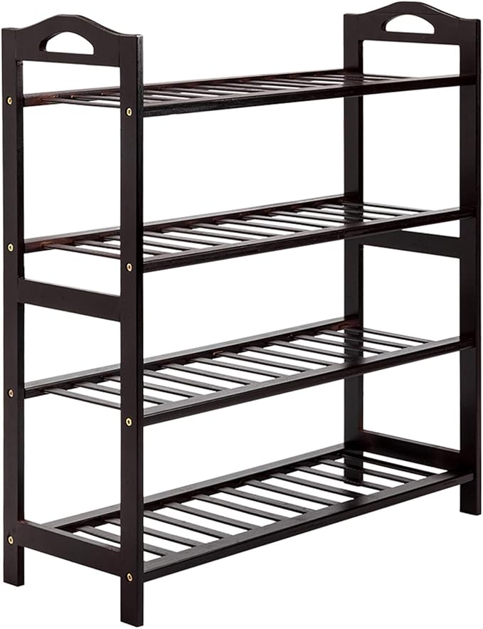 4-Tier Bamboo Shoe Rack for Entryway, Shoe Organizer for Hallway Closet, Free Standing Shoe Racks for Indoor Outdoor Living Room (Coffee-4 Tiers)