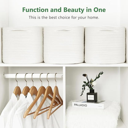 ECDYQXVU Cotton Rope Storage Basket, 15x10x9 Inches, Woven Basket for Shelves, Clothes, Towels, Books, and Laundry, White (2 Pack)