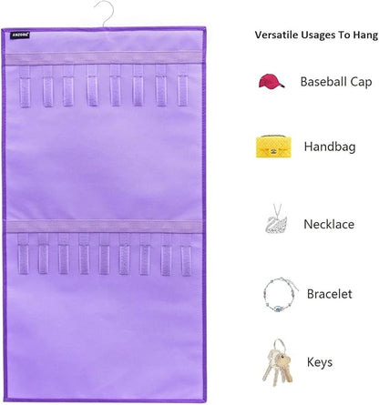 Dual-sided Hanging Jewelry Organizer with 34 Hook Loops Wall Mounted Necklace Holder Jewelry Display Storage Hanger for Bracelet Chain (PURPLE)