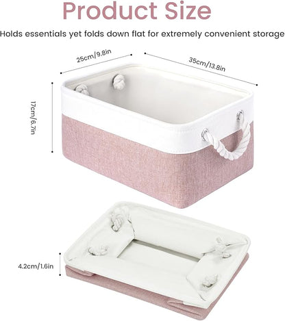 Storage Baskets for Shelves 13.8x9.8x6.7 Inch, Foldable Fabric Storage Bins with Handles, Small Storage Baskets for Organizing Closet, Office, Home Organization (1-Pack, White&Pink)