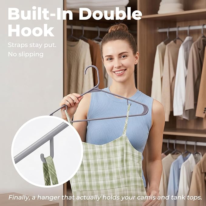 HOUSE DAY Plastic Hangers 20 Pack, Space Saving Clothes Hangers with Built-in Hooks, Durable & Strong Closet Organizers and Storage, Dorm Room Essential, Perfect for Shirts, Coat, Pants, Dress - Grey