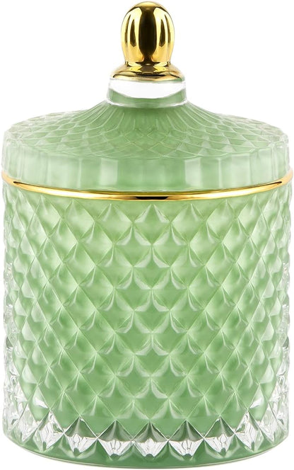 ALAMHI Candy Dish with Lid Glass Decorative Box, Vintage Jewelry Box, Small Candy Jar with Lid Crystal Apothecary Decor Box, Birthday Gifts For Friends Female (Green)