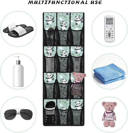 Panda Over The Door Closet Organizer 12 Pockets Wall Hanging Storage for Kids Room Space Saving Cute Over The Door Shoe Organizer Mesh Fabric Shoe Holder Hanger