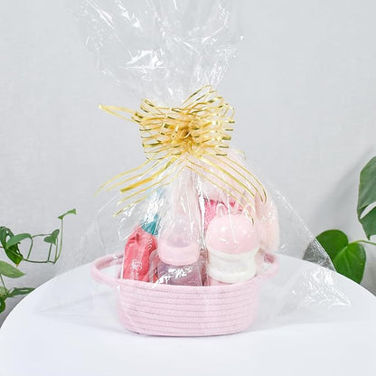 ABenkle Small Storage Basket, Mini Basket, Cute Tiny Cotton Rope Woven Basket, Shelf Basket, Boho Decorative Toy Dog Cat Basket for Nursery, Bedroom, Spa, Empty Gift Basket - XS, Pink