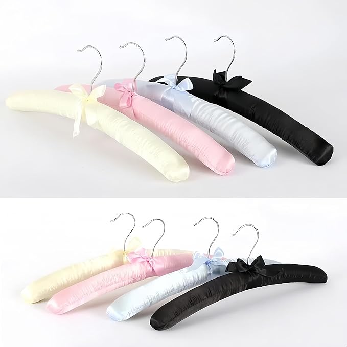 5 Pack Satin Padded Hangers for Women Clothing, Anti Slip Sponge Fabric Clothing Hangers Coat Racks for Sweater, Coat, Suit, Dress (White)