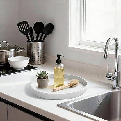 2 Pack 9" Bathroom and Vanity Tray, ABS Bathroom Counter Organizer, Coffee Table Decor for Perfume, Candles, Keys &More. Kitchen Countertop Organizer, Decorative Tray Soap Holder, White