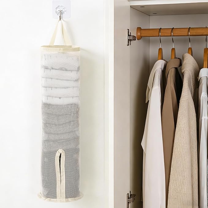 Hanging Sock Storage Bag,Wall Mount Multifunctional Bag,Sock Underwear Organizer,Hanging Closet Organizer,Saver Kitchen Storage Holder for Storing Socks Ties Plastic Bag 3PCS (Beige)