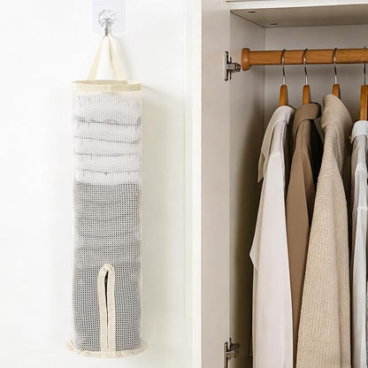 Hanging Sock Storage Bag,Wall Mount Multifunctional Bag,Sock Underwear Organizer,Hanging Closet Organizer,Saver Kitchen Storage Holder for Storing Socks Ties Plastic Bag 3PCS (Beige)