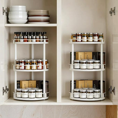YATINEY Spice Rack, Set of 2 Lazy Susan Organizer, 3-Tier Turntable Organizer For Cabinet, Compact and Versatile, for Kitchen Countertop, White SR23L2WW