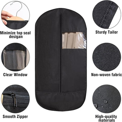 2 Pack 40"x24" Garment bags for travel Suits Bags,Accessories Zipper Pocket Lightweight Foldable with Fitted Protective Hood, Travel and Closet Storage Set, Black