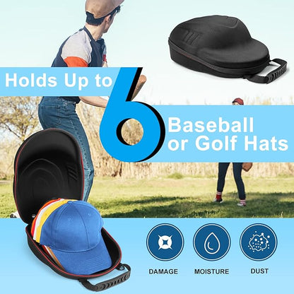 Hard Hat Case for Baseball Caps, Baseball Hat Organizer with Carrying Handle & Shoulder Strap, Hat Carrier Case for Travel, Baseball Hat Organizer Holder for 6 Baseball Caps, Black