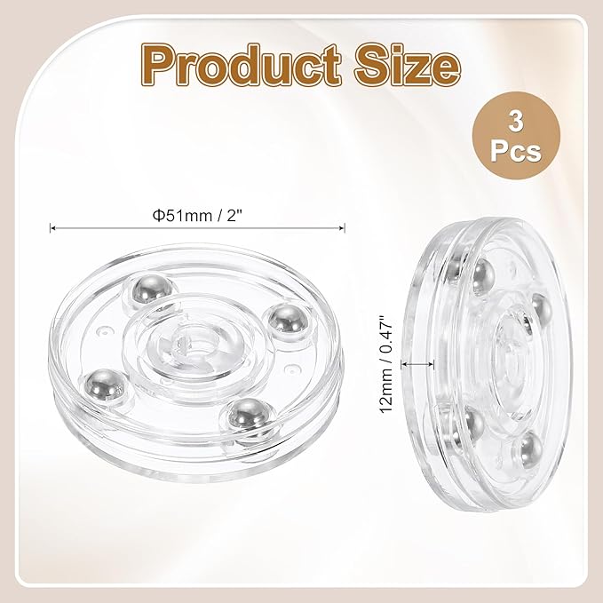 uxcell 3Pack Acrylic Lazy Susan Turntable, 2" Spinner Lazy Susan Turntable Organizer, Acrylic Ball Bearing Rotating Tray for Pantry Spice Rack Decorating, Clear
