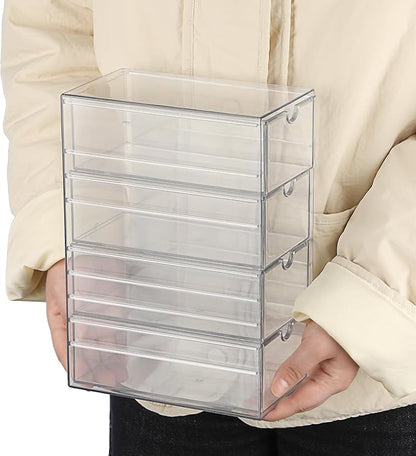 Hipiwe Plastic Drawer Organizer Clear Hair Accessories Organizer Box with 4 Pull Out Drawer Compact Storage Box for Cabinet Vanity Bathroom Pantry Office or Closet Organization