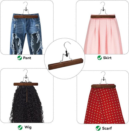 Nature Smile Wooden Pants Hangers Non Slip Smooth Finish Solid Wood Clamp Skirt Hanger Hair Extension Hangers with 360° Swivel Hook (20Pcs, Retro)
