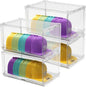 SCAVATA 4 Pack Large Hat Organizer Box, Stackable Clear Baseball Caps Holder Box Containers with Sliding Door for Hats Snapback Cap Storage, Hat Rack Display Case, Holds 20 Hats Each - Clear