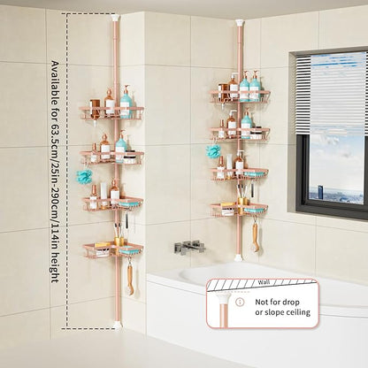 KEGII Corner Shower Caddy Tension Pole - 4-Tier Rustproof Bathroom Organizer, Floor to Ceiling Shower Caddy 25-114.2 inch, No Drilling Shower Storage Rack for Shampoo, Towels (Blush Nude)