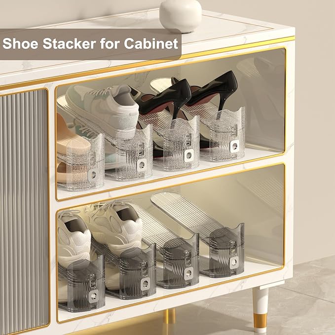 CiBiZi Clear Shoe Slots Organizers 20Pack Shoe Stacker Organizer for Closet Shoe Stackers for a Pair of Shoes Shoe Display Shelf Organizador de Zapatos Shoe Rack Holders Space Saver (Grey)