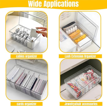 2 Pack Lash Extension Organizer, Clear Small Eyelash Cart Storage Boxes with 6 Compartments, Separated Large Capacity Eyelash Extension Supplies Storage Container for Lash Techs