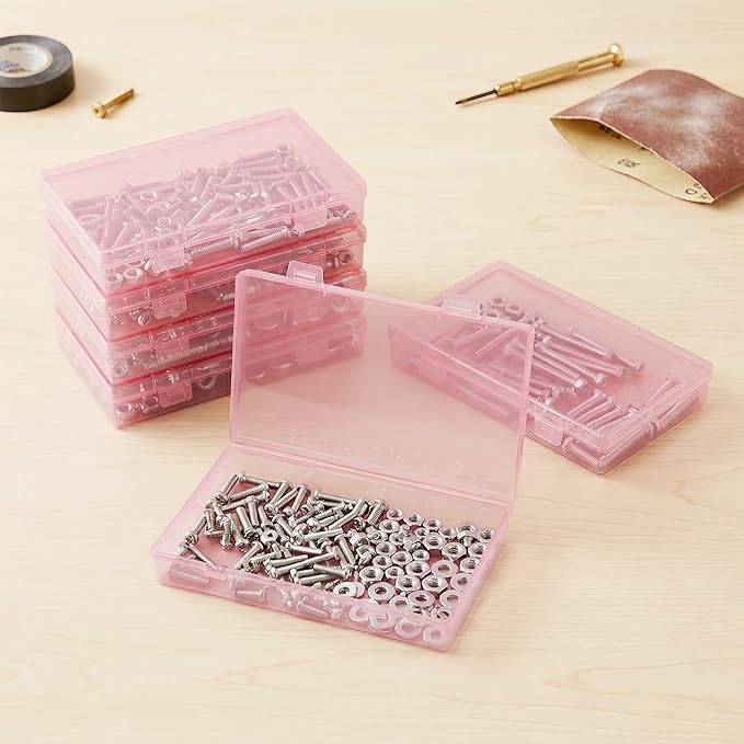 4-Pack Pink Plastic Storage Boxes with Lids, Organizer Containers for Small Parts, Crafts, Jewelry, Office Supplies (180x110x30mm) Pink Plastic Case