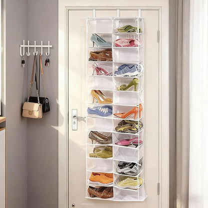 Hoodie Organizer Storage Hack, Behind The Door Shoe Organizer, 26-Pocket Clear Holder, Large 63 X 22in, Foldable Behind The Space Behind Doors for Storing Shoes