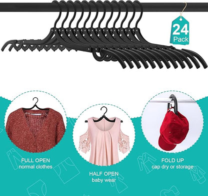 24PCS Travel Hangers, Portable Foldable Clothes Hangers, Black, Non-Slip, Foldable Clothes Drying Rack for Travel and Home