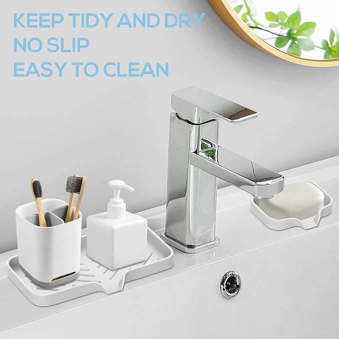Kitchen Sink Tray,3 Pcs Silicone Sponge Holder for Kitchen Sink Organizer, Kitchen Soap Tray Self Draining Soap Dish for Bathroom