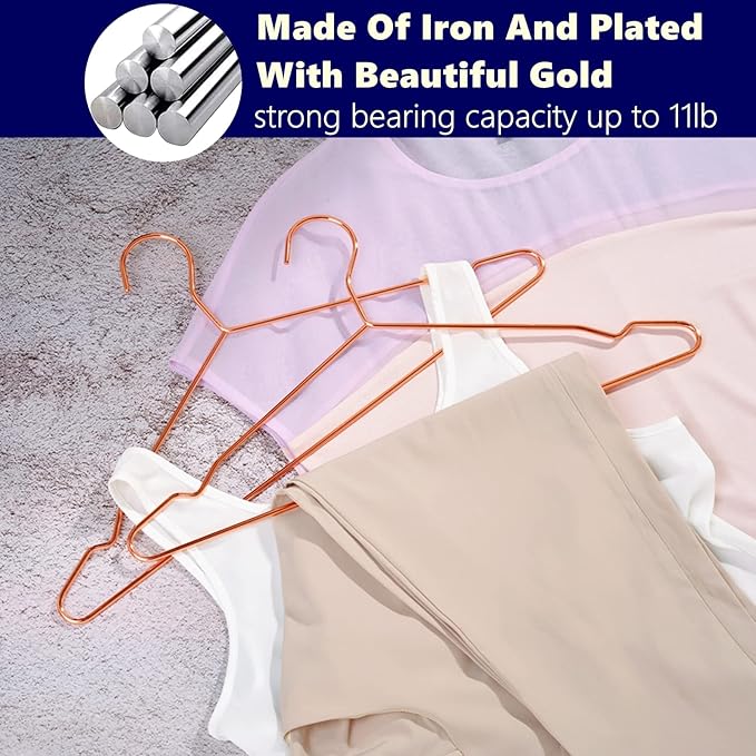 Amber Home 20 Pack 17" Rose Gold Strong Metal Hanger, Copper Clothes Hangers, Heavy Duty Coat Hangers, Standard Suit Hangers for Jacket, Shirt, Dress (Copper, 20)
