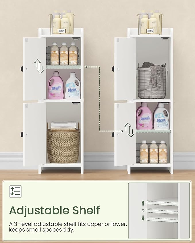 CHOEZON Toilet Paper Cabinet, Small Corner Floor Cabinet, Freestanding Toilet Paper Storage Cabinet with 2 Doors, Narrow Bathroom Cabinet, for Small Spaces, Bathroom, Living Room, Kitchen, White