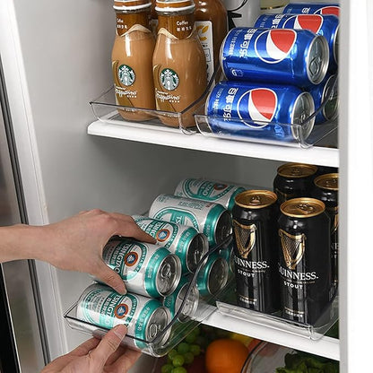 2Pcs Soda Can Organizer for Refrigerator, Refridge Organization and Storage, Canned Goods Organizer for Pantry, Produce Containers for Fridge, Clear Plastic Fruit Storage Containers for Fridge
