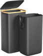 Foluck Large Laundry Hamper, 100L Waterproof Laundry Basket with Lid and Removable Bag, Collapsible Tall Clothes Hamper with Bamboo Handles for Clothes Toys in Dorm Bedroom Bathroom, Black