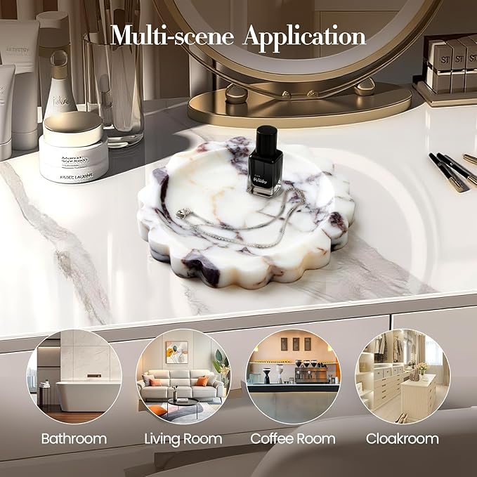 SAMAH Calacatta Viola Natural Marble Tray, Scalloped Bathroom Tray, Decorative Tray for Vanity, Dresser, Kitchen & Home Decor, Teacher Appreciation Gifts, House Warming Gifts New Home(Round)